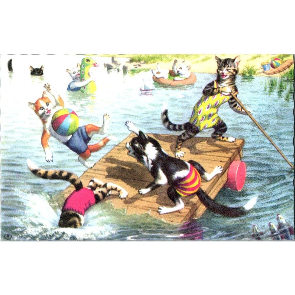 Postcard Cats Eugen Hartung Artist #4870 Anthropomorphic 1940s 5.5 x 3.5"